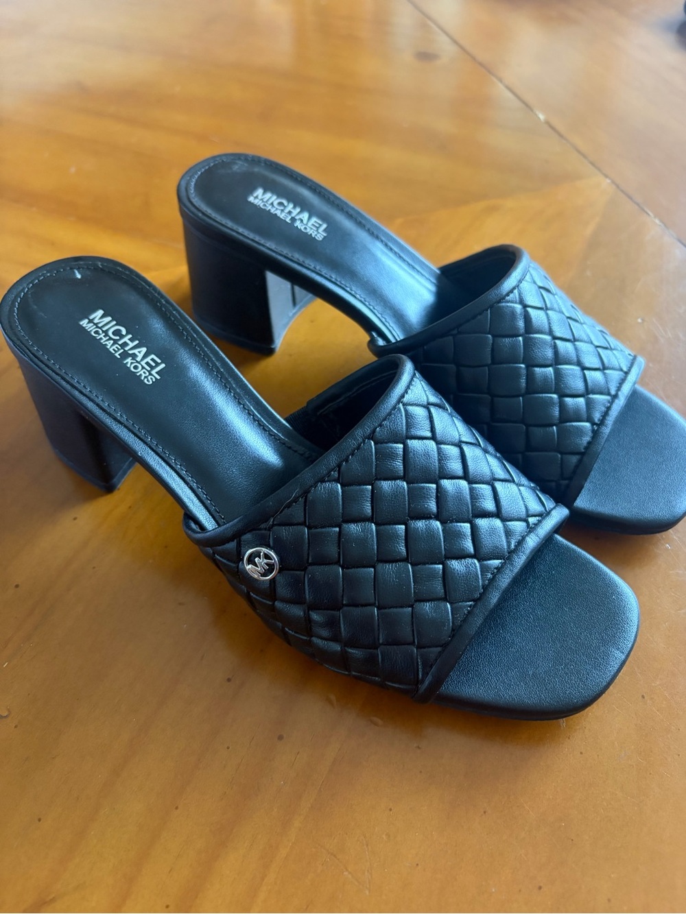 MICHAEL Michael Kors Black Quilted Slide Block Heels Size 6